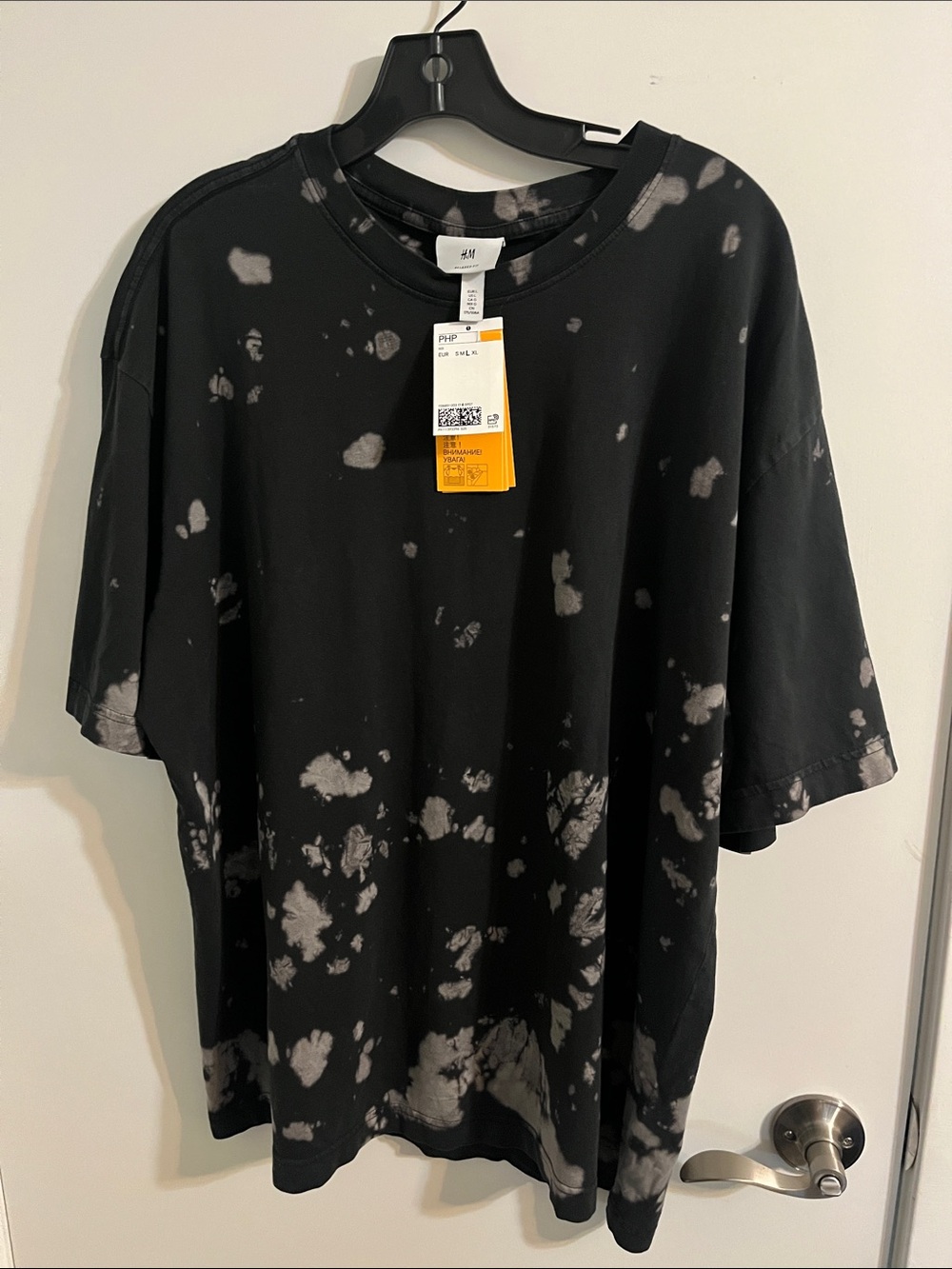H&M Black and Gray Bleach-Effect Short Sleeve Crewneck Tee